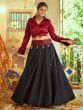 Stunning Black Cotton Embroidered Readymade Navratri wear Crop Top With Lehenga