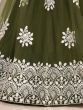 Gorgeous Mehendi Green Butterfly Net Embroidered Party Function Wear Lehenga