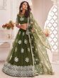 Gorgeous Mehendi Green Butterfly Net Embroidered Party Function Wear Lehenga