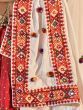 Traditional White & Red Embroidered Cotton Navratri Ghaghra Choli