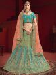 Shaded Sea Green-Blue Embroidery Satin Wedding Lehenga Choli With Dupatta