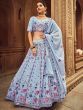 Excellent Sky Blue Thread Embroidered Georgette Wedding Wear Lehenga Choli 

