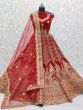 Fascinating Red Velvet Dori Embroidered For Wedding Lehenga Choli