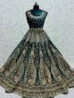 Wonderful Teal Blue Velvet Peacock Pattern Embroidered Wedding Lehenga