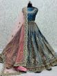 Adorning Blue Velvet Multi Thread Bridal Wear Lehenga Choli For Women 
