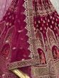 Breathtaking Hot Pink Zari Work Velvet Bridal Lehenga Choli