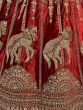 Mystique Red Metallic Zari Embroidered Velvet Bridal Lehenga Choli