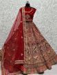 Pretty Red Fancy Embroidered Velvet Bridal Lehenga Choli