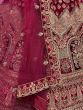 Seductive Hot Pink Multi Embroidered Velvet Bridal Lehenga
