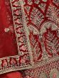 Gorgeous Scarlette Red Mutli-thread Embroidered Velvet Bridal Lehenga Choli