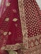 Splendid Red Zari Embroidery Velvet Bridal Wear Lehenga Choli