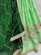 Fascinating Light Green Thread-Work Silk Lehenga Choli With Dupatta