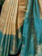 Attractive Beige And Sky Blue Zari weaving Kanjivaram Silk Saree
