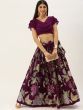 Purple & Green Floral Print Sequin Semi-Stitched Myntra Lehenga & Unstitched Blouse