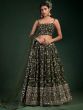 Desirable Olive Green Sequins Embroidered Georgette Lehenga Choli
