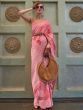 Outstanding Pink Chickankari Lucknowi Weaving Silk Saree