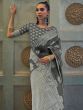 Fabulous Grey Chickankari Lucknowi Weaving Silk Saree