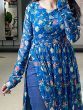 Attractive Blue Floral Georgette Naira Cut Casual Wear Kurti