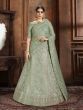 Pista Green Thread Embroidered Net Bridal Lehenga Choli With Dupatta
