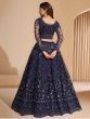 Breathtaking Navy Blue Thread Embroidered Net Wedding Wear Lehenga Choli