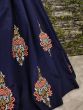 Navy Blue Embroidered Silk Wedding Style Lehenga Choli for Women