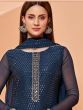 Awesome Navy Blue Sequins Embroidery Georgette Party Wear Sharara Suit