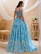 Gorgeous Sky Blue Embroidered Georgette Reception Wear Lehenga Choli
