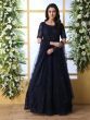 Navy Blue Thread Embroidered Net Party Wear Anarkali Gown With Dupatta
