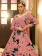 Graceful Peach Shibori Print Cotton Gown With Sequence Work