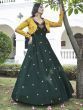 Awesome Green Cotton Embroidered Party Wear Flare Gown With Koti 