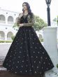 Attractive Black Cotton Embroidered Party Wear Anarkali Gown With Muti-Color Koti 