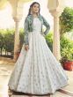 Glorious White Sequins Work Cotton Gown With Jacket