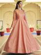 Marvelous Peach Sequins Work Cotton Gown With Jacket