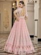 Classic Pastel Pink Thread & Sequins Work Georgette Ruffle Style Gown