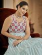 Pleasing Sky Blue Thread & Sequins Work Georgette Ruffle Gown