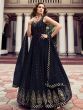 Marvelous Navy Blue Sequins Embroidered Gown With Dupatta