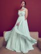 Captivating Sky Blue Thread Work Georgette Ready-Made Gown
