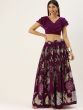 Purple & Green Floral Print Sequin Semi-Stitched Myntra Lehenga & Unstitched Blouse