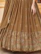 Astonishing Brown Foil Work Georgette Event Wear Gown With Dupatta