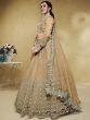 Stunning Beige Foil Work Net Wedding Lehenga Choli With Dupatta