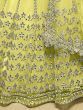 Captivating Lime Yellow Foil Work Net Engagement Wear Lehenga Choli