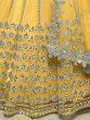 Magnetic Yellow Foil Work Net Haldi Wear Lehenga Choli With Dupatta