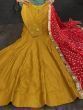 Pretty Yellow Chinnon Party Wear Gown With Bandhani Dupatta