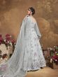 Grey Heavy Embroidered Net Party Wear Abaya Style Gown