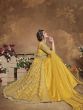 Yellow Heavy Embroidered Net Party Wear Abaya Style Gown