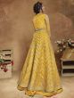 Yellow Heavy Embroidered Net Party Wear Abaya Style Gown