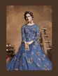 Blue Floral Embroidered Net Party Wear Abaya Style Gown