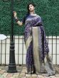 Navy Blue Weaving Banarasi Silk Festive Saree With Blouse