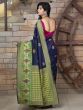 Navy Blue Heavy Bordered Banarasi Silk Wedding Wear Saree With Blouse