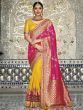 Decent Pink & Yellow Embroidered Silk Wedding Wear Saree (Default)